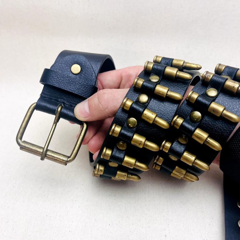 y2k 2000s bullet studded black & gold belt